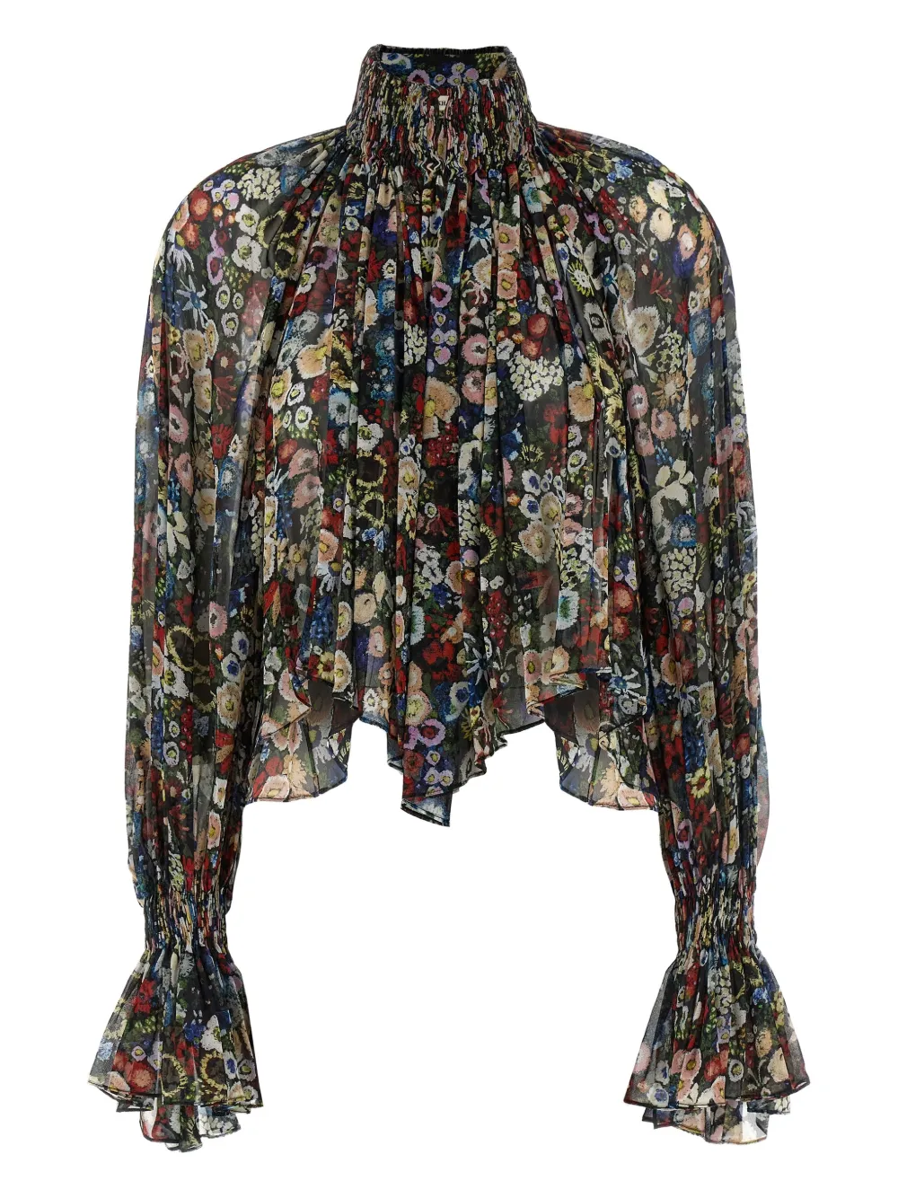 KHAITE floral high-neck blouse - Nero