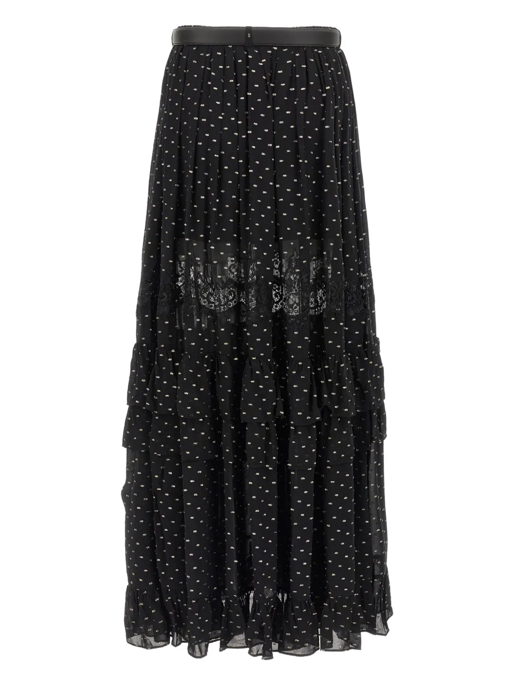 Self-Portrait chiffon lace maxi skirt - Zwart