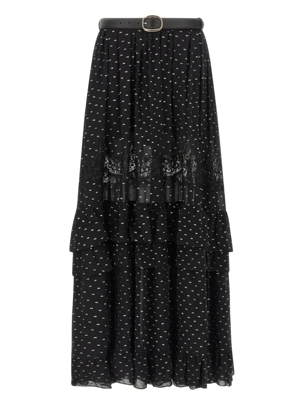 Self-Portrait chiffon lace maxi skirt - Nero