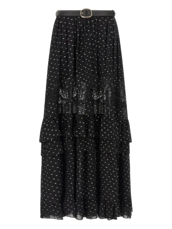 Self-Portrait Chiffon Lace Maxi Skirt in Black