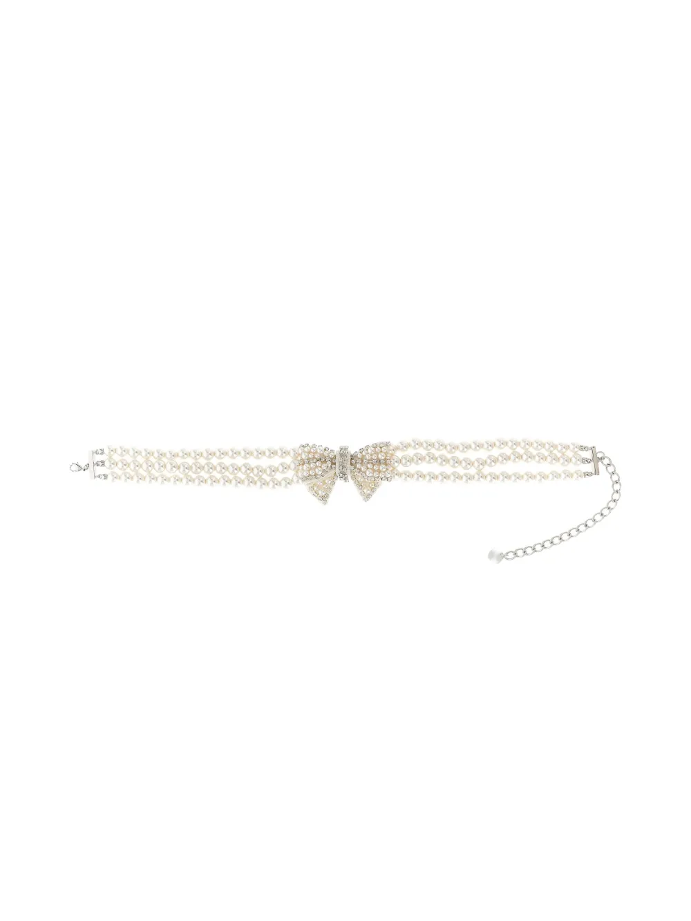 Self-Portrait pearl bow necklace - Bianco