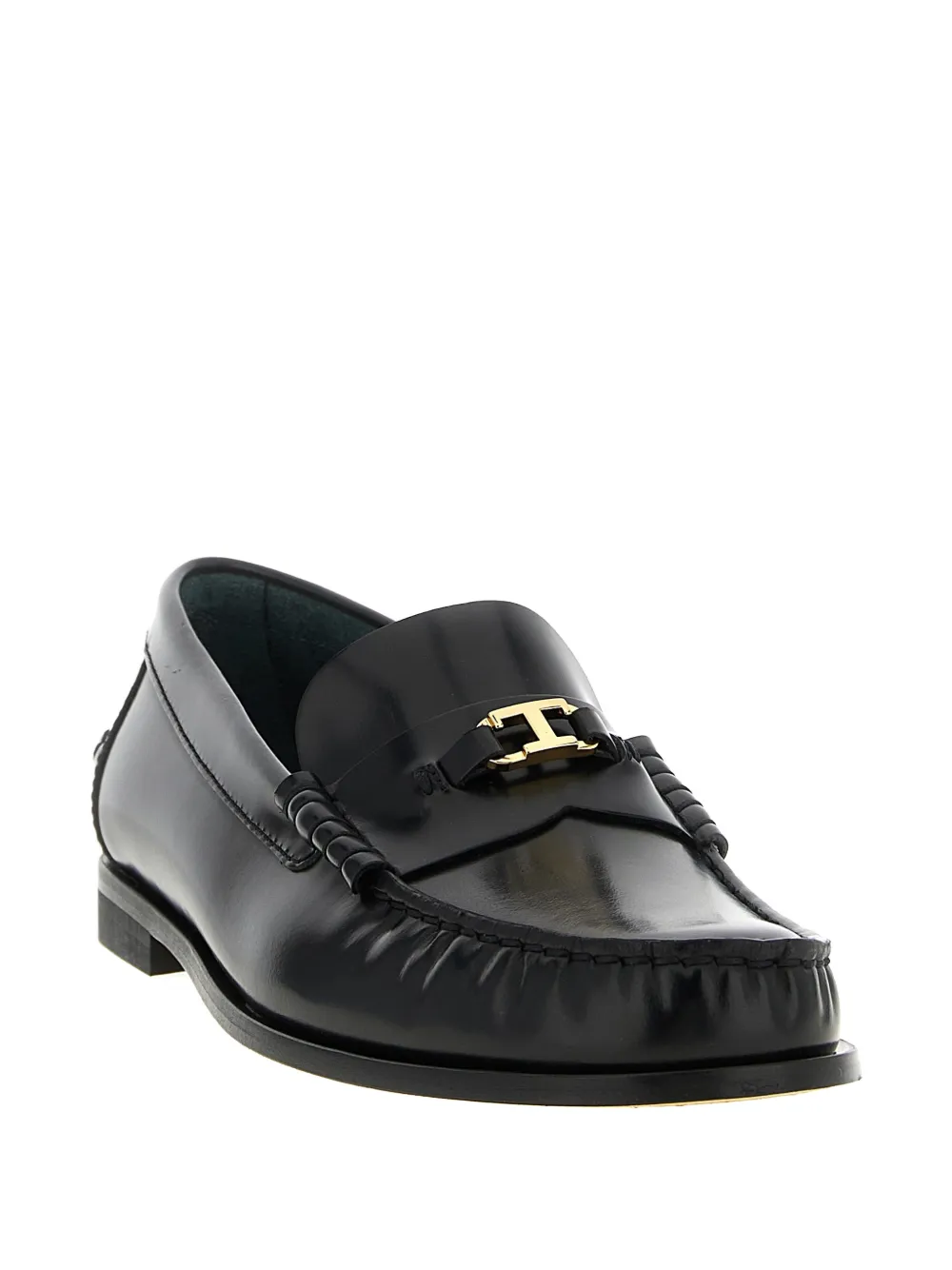Tod's T Loafers Round Toe Gold Hardware Stitching In Black