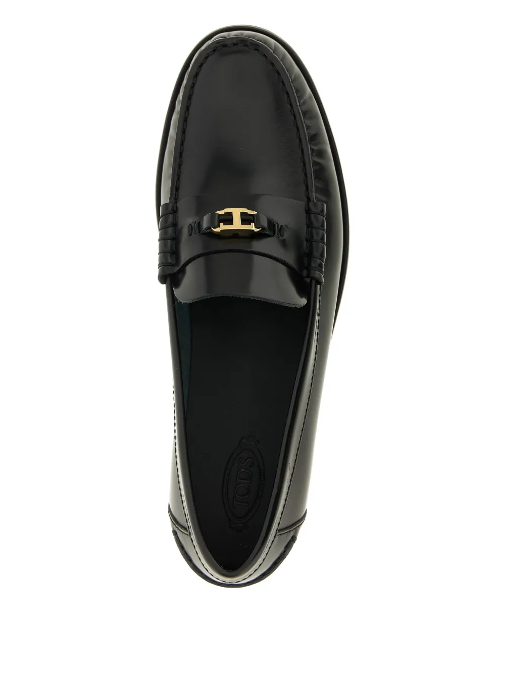 Tod's T Loafers Round Toe Gold Hardware Stitching In Black