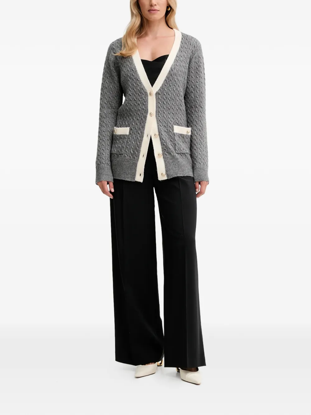  Fracomina V-neck Button Cardigan - Grey 