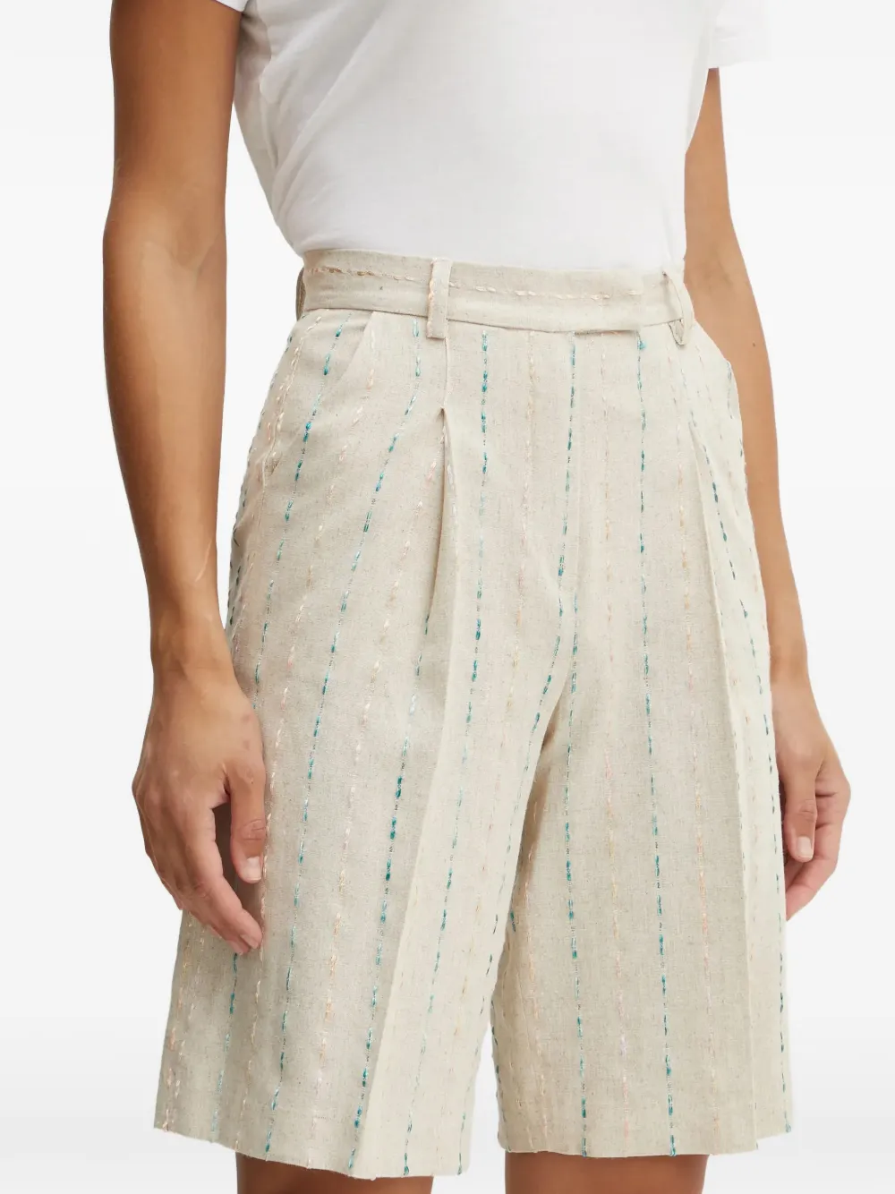 FRACOMINA striped pleated shorts - Beige