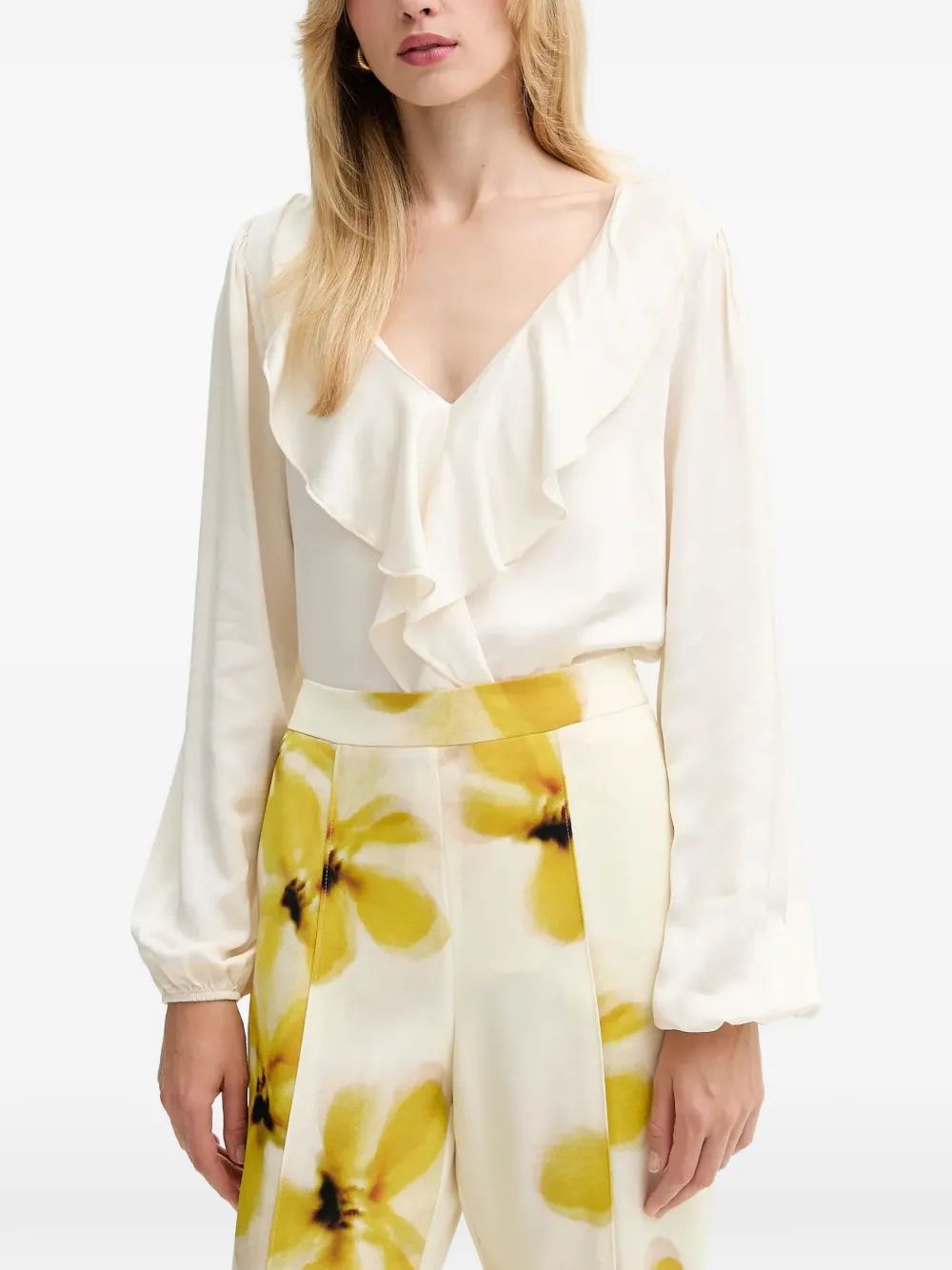 FRACOMINA ruffled-detail V-neck blouse - Toni neutri