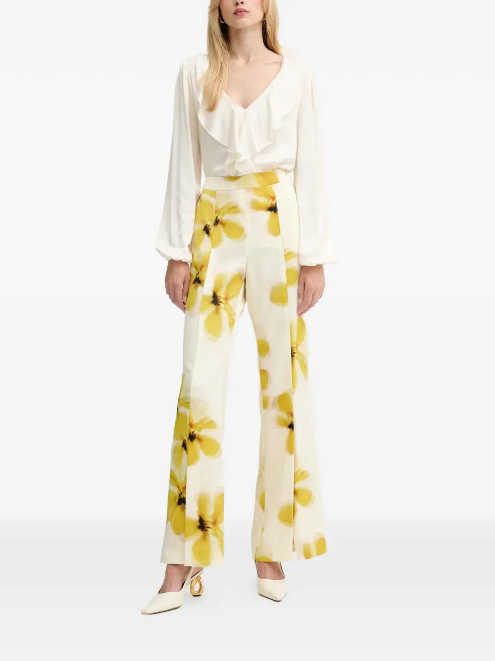  Fracomina Ruffled-detail V-neck Blouse - Neutrals 