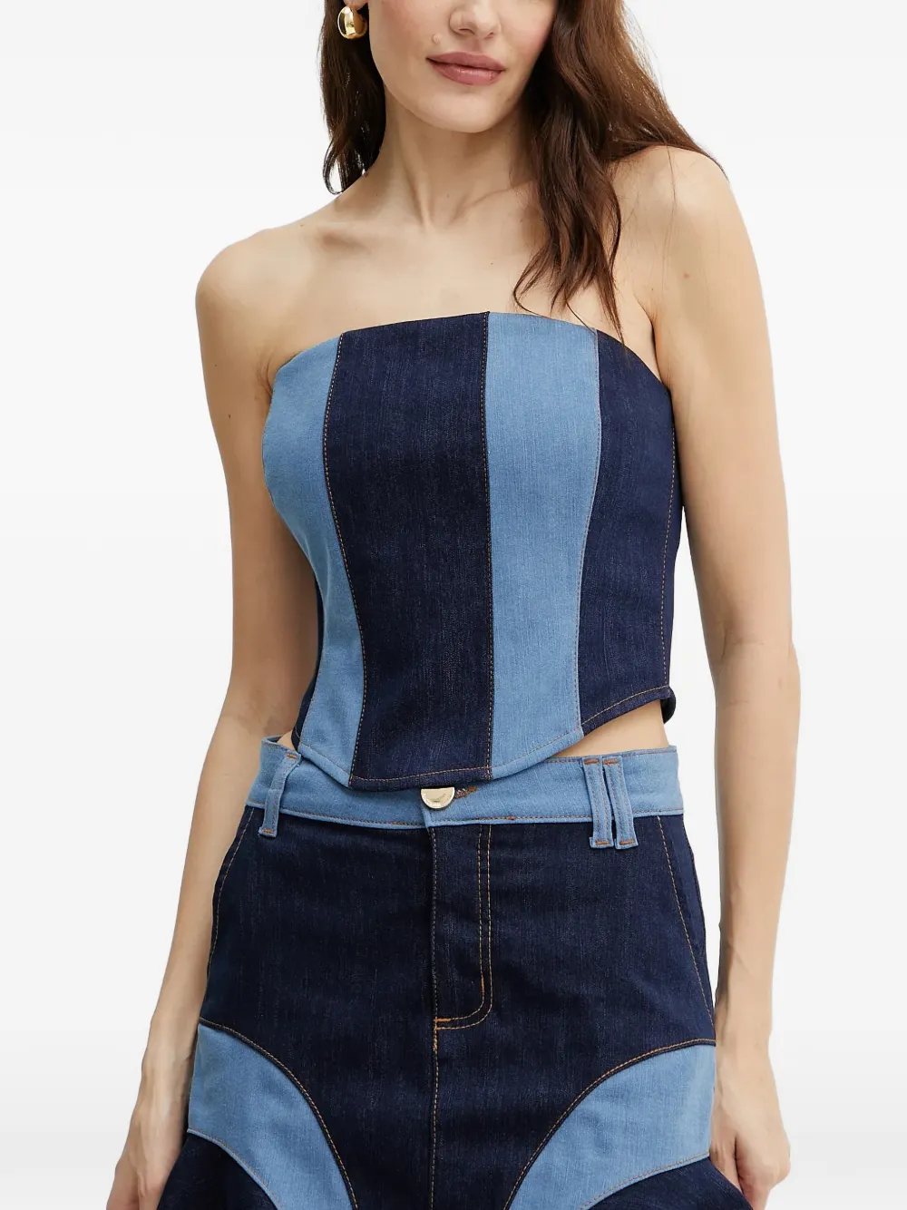 FRACOMINA panelled strapless top - Blu
