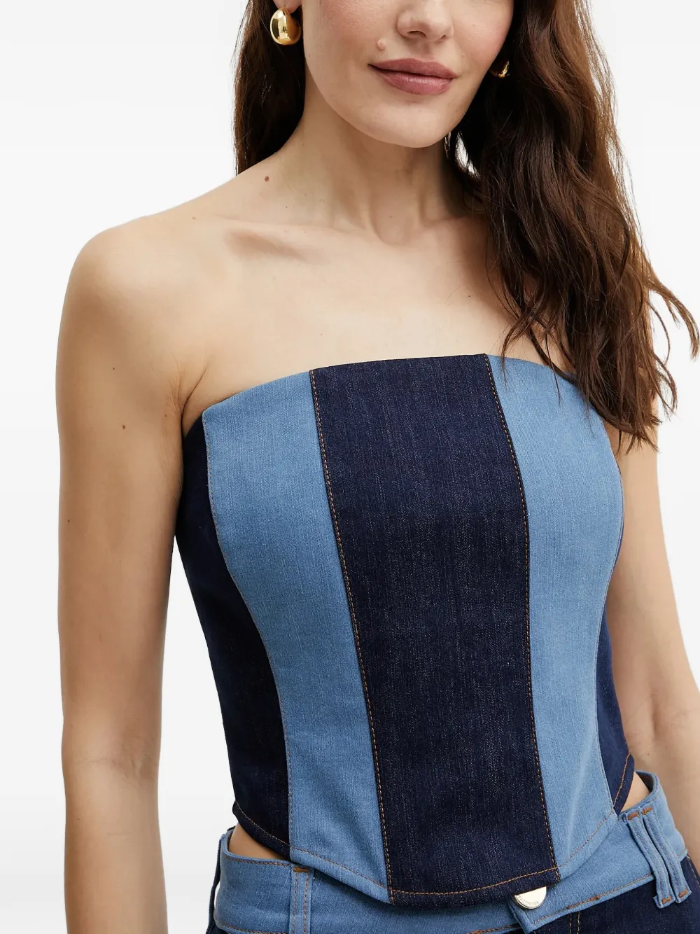 Fracomina Panelled Strapless Top - Blue 