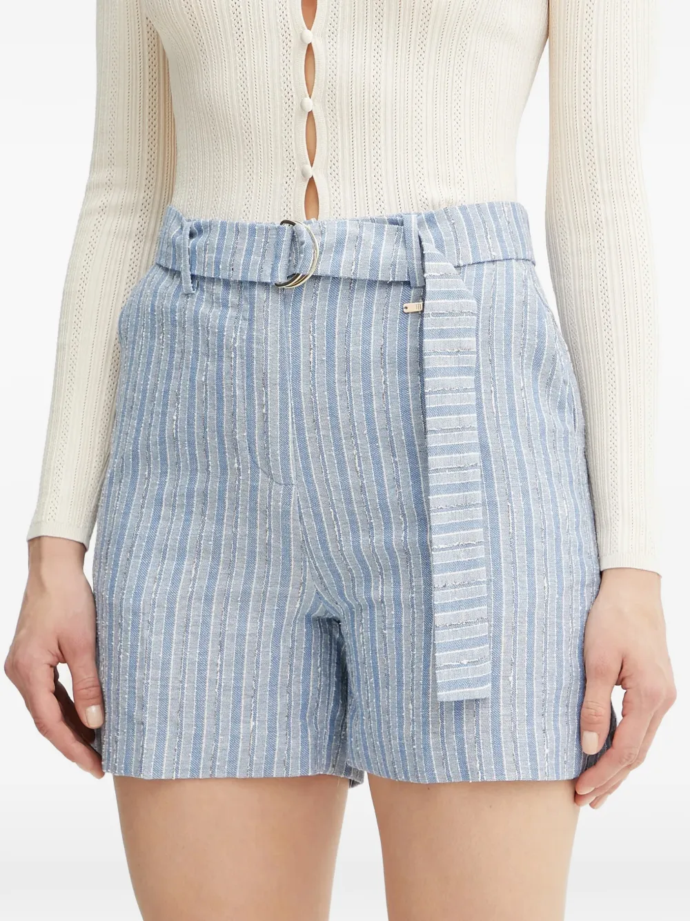 FRACOMINA striped belted shorts - Blauw