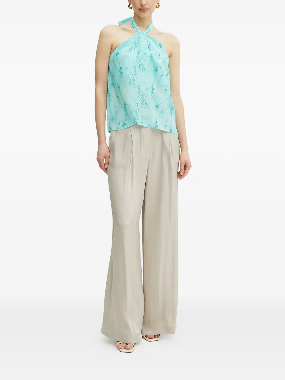  Fracomina Halterneck Leaf-print Top - Blue 
