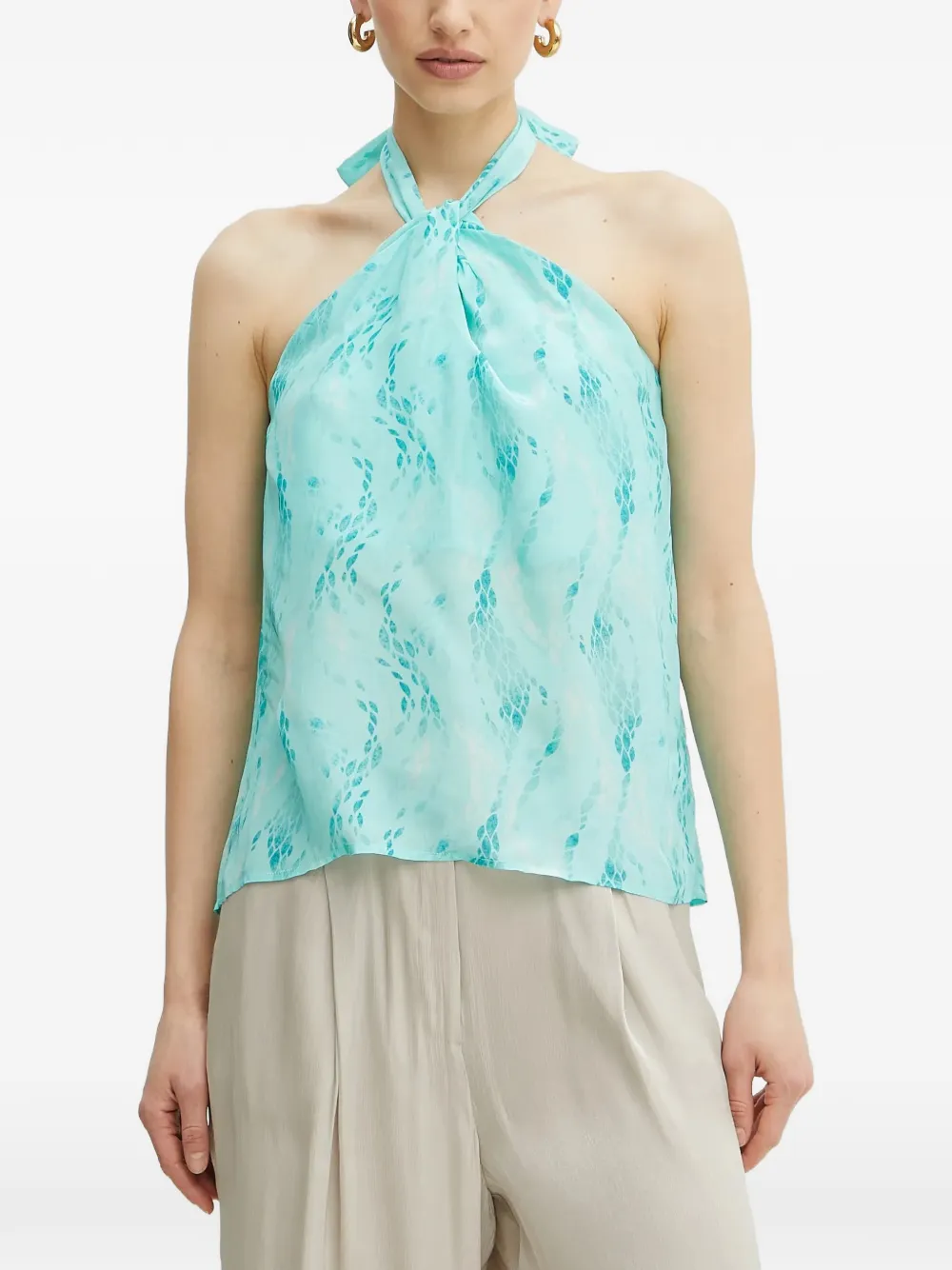 FRACOMINA halterneck leaf-print top - Blau
