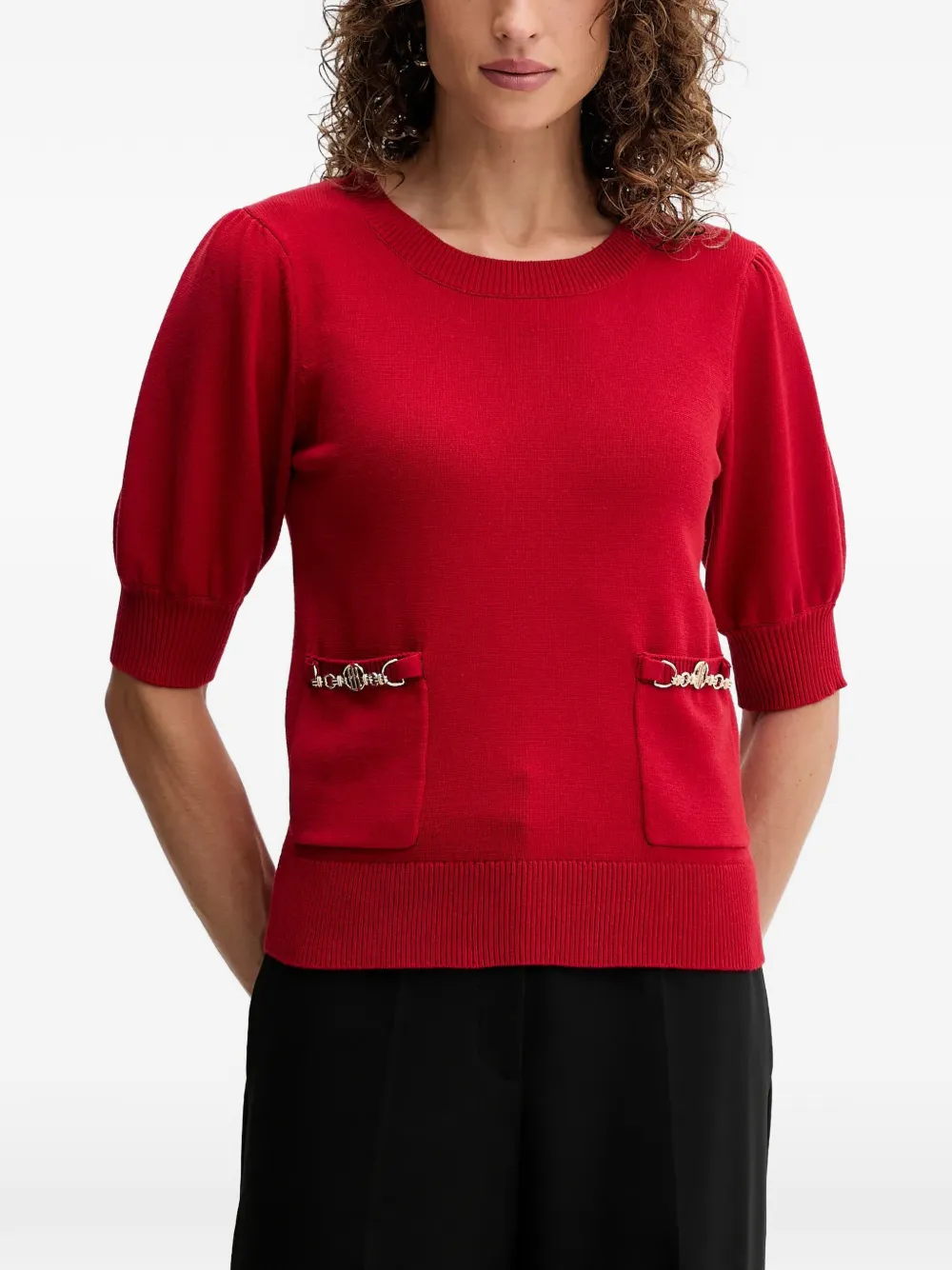 FRACOMINA side-pocket puff-sleeve T-shirt - Rosso