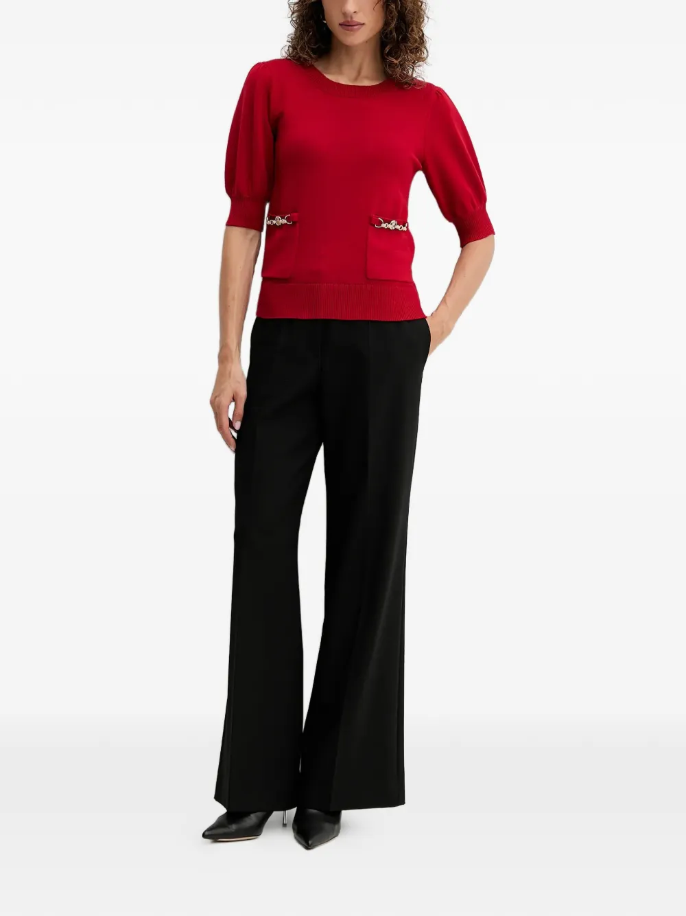 FRACOMINA T-shirt met pofmouwen en zijzak Rood