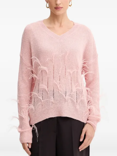 FRACOMINA feather-embellished V-neck sweater