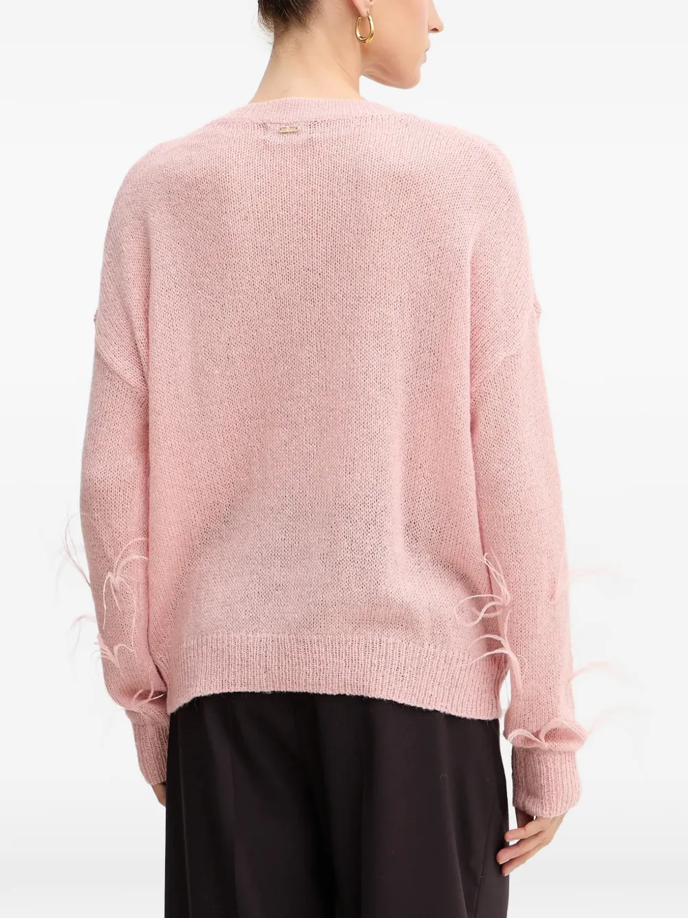  Fracomina Feather-embellished V-neck Sweater - Pink 