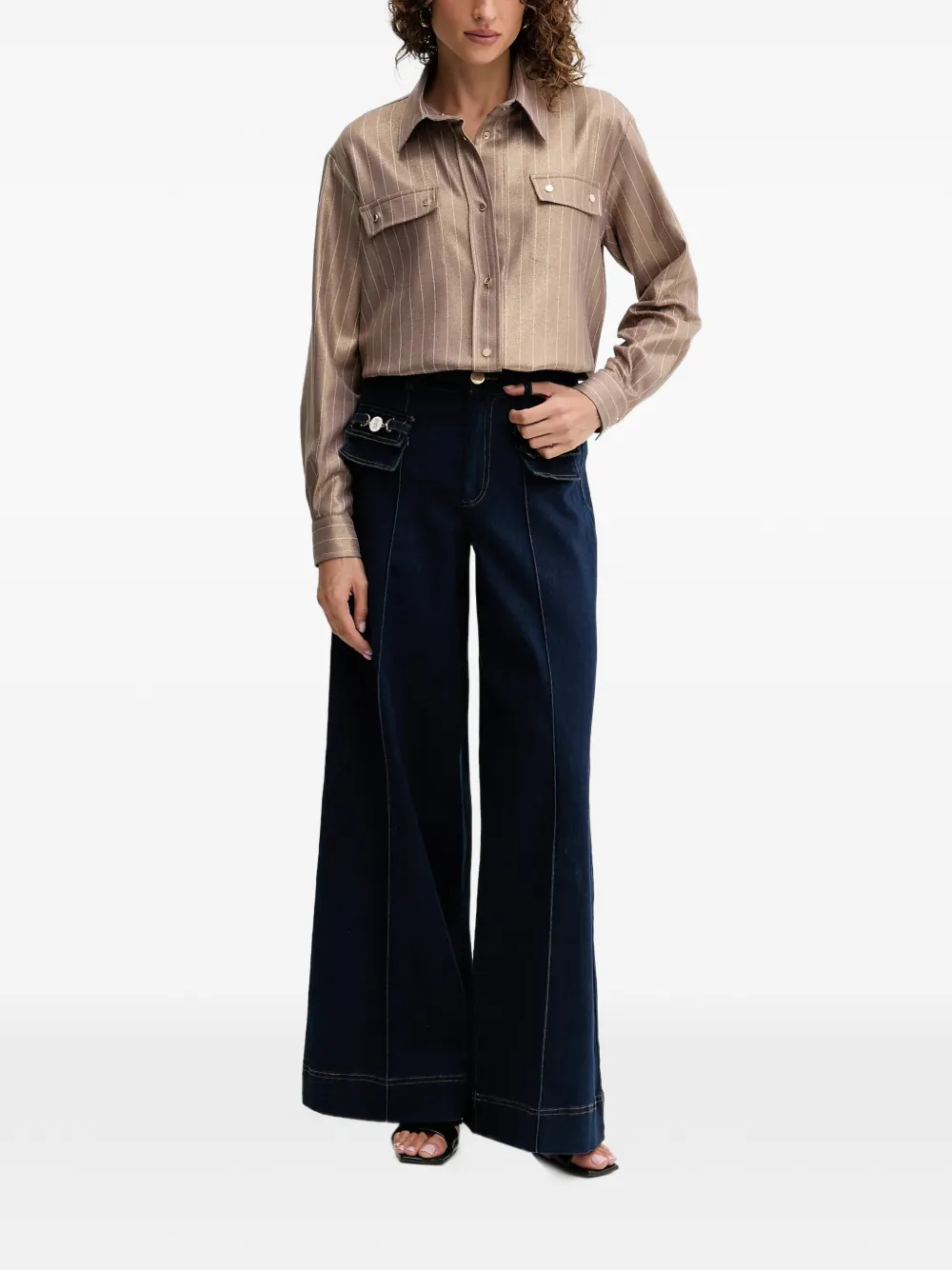 FRACOMINA pinstripe-print flap-pocket shirt - Bruin