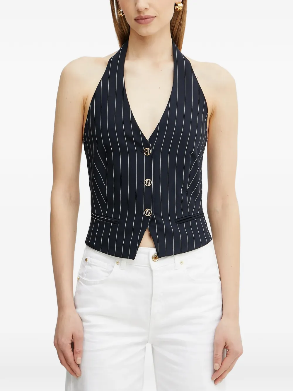 FRACOMINA pinstripe buttoned halter top | Blue | Image 1