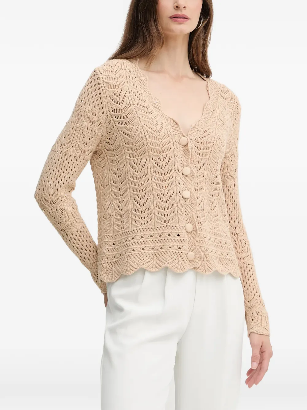 FRACOMINA scallop-trim buttoned cardigan - Neutrals