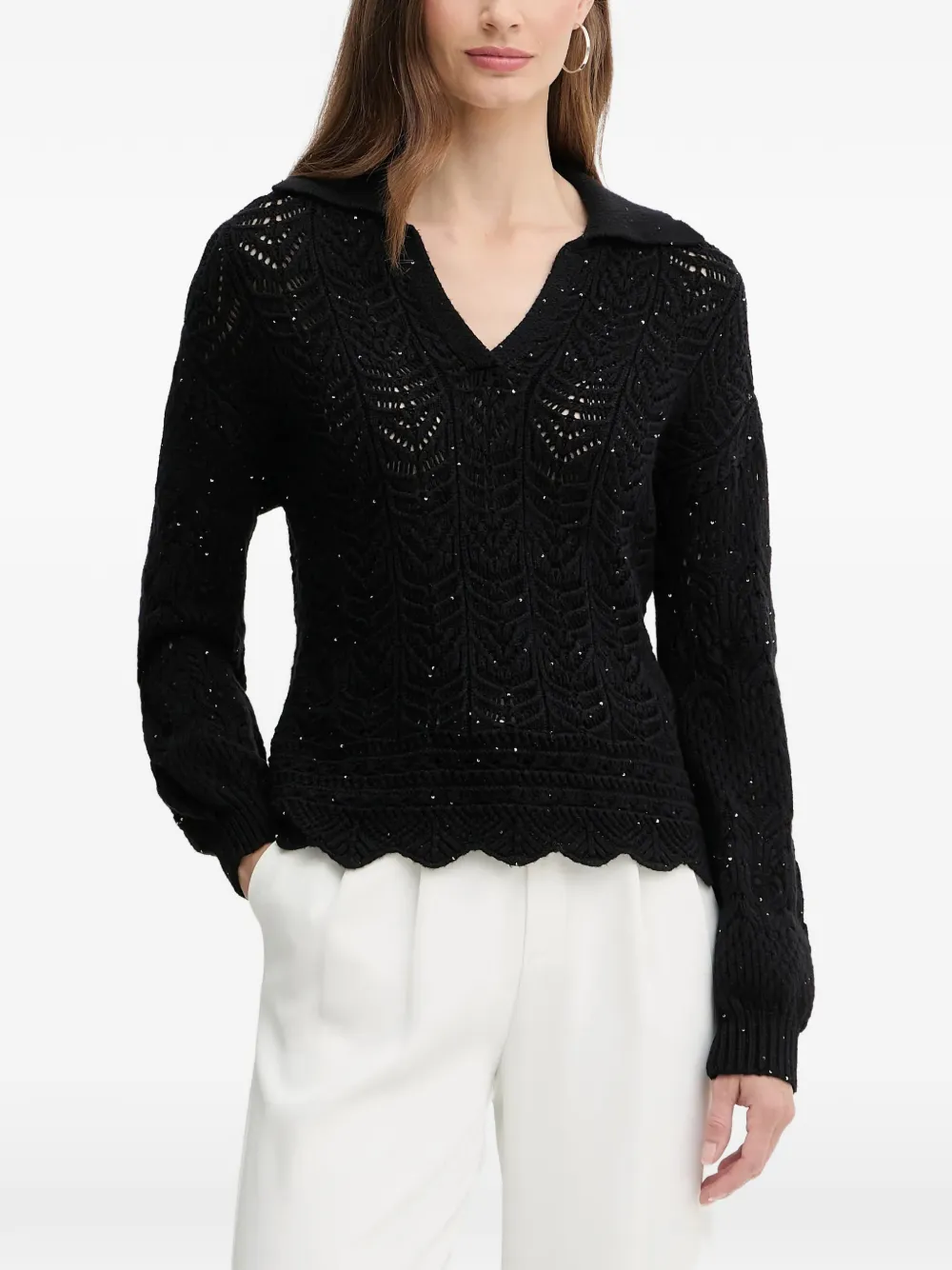 FRACOMINA v-neck scalloped knitwear - Nero