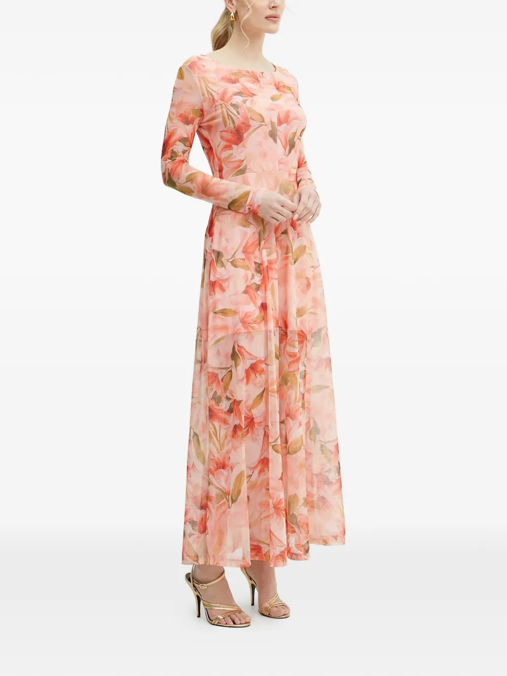 FRACOMINA Maxi-jurk met bloemenprint en lange mouwen - Roze