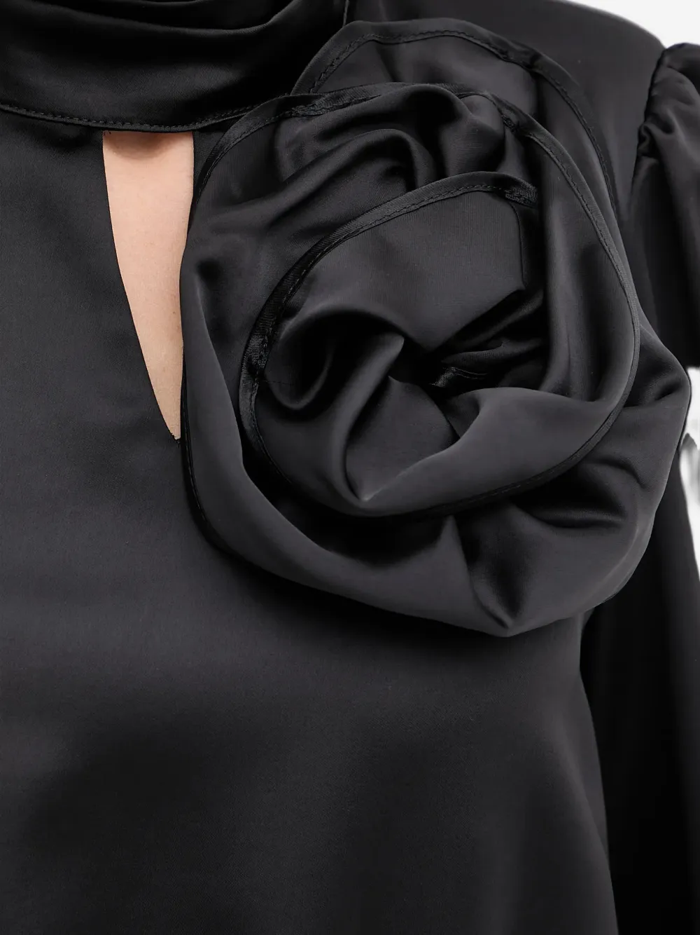 FRACOMINA Mini-jurk met gedrapeerde hals verfraaid met bloemen Zwart