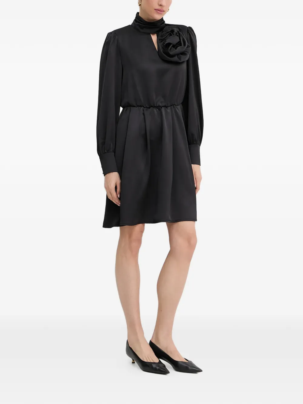 FRACOMINA flower-embellished mock-neck mini dress - Zwart