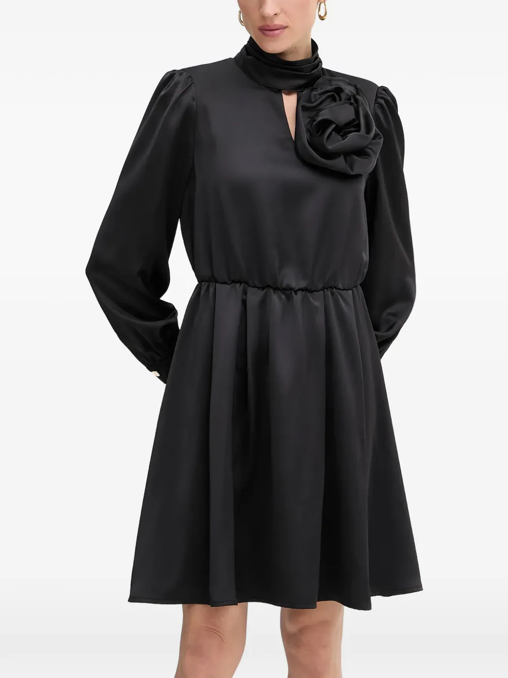 FRACOMINA flower-embellished mock-neck mini dress - Nero