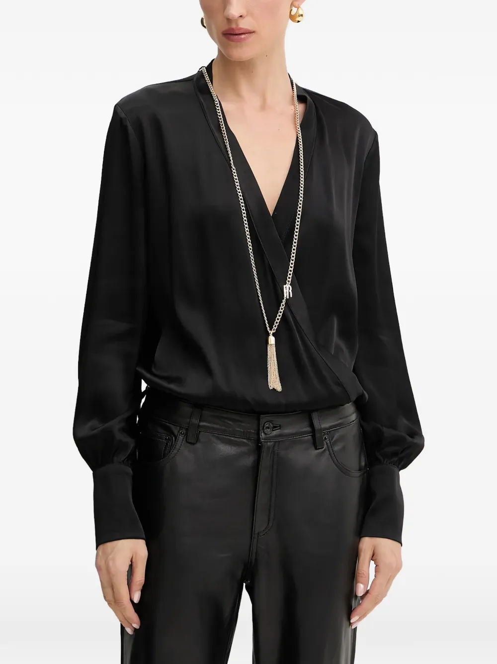 FRACOMINA V-neck long-sleeve blouse - Nero
