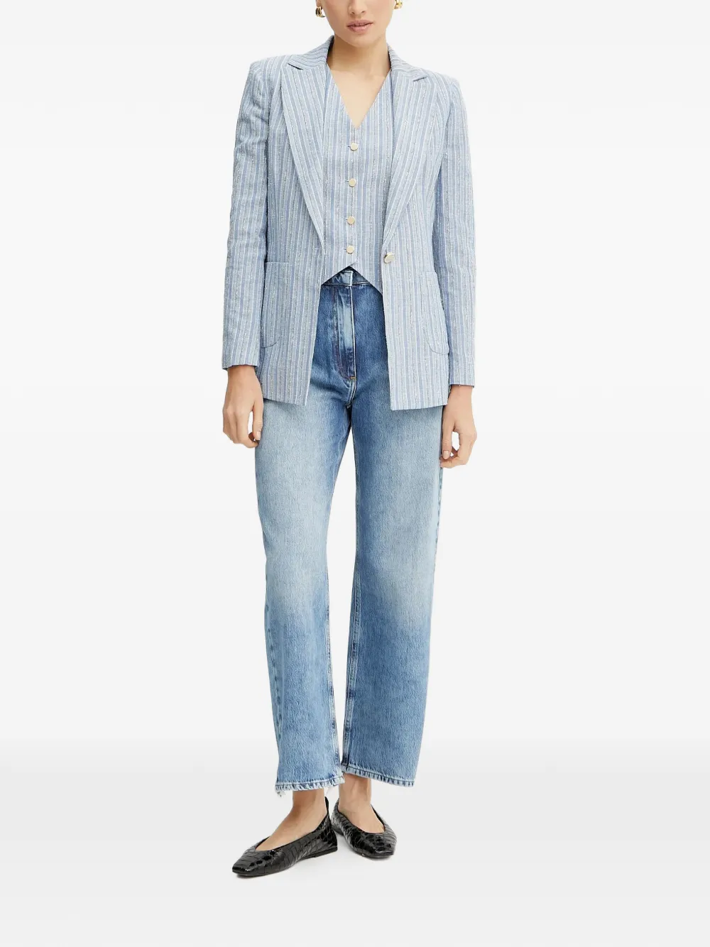  Fracomina Striped Buttoned Blazer - Blue 