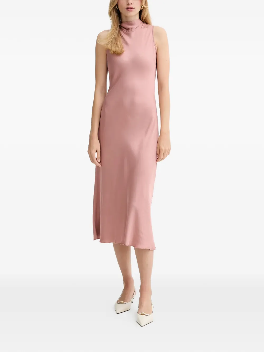 FRACOMINA rear-bow high-neck midi dress - Rosa