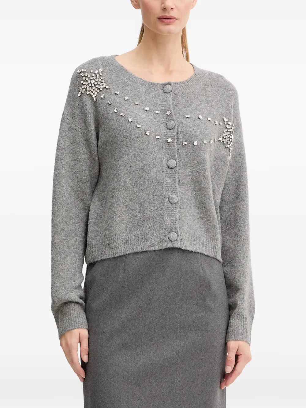 FRACOMINA stone-embellishment button-fastening cardigan - Grau