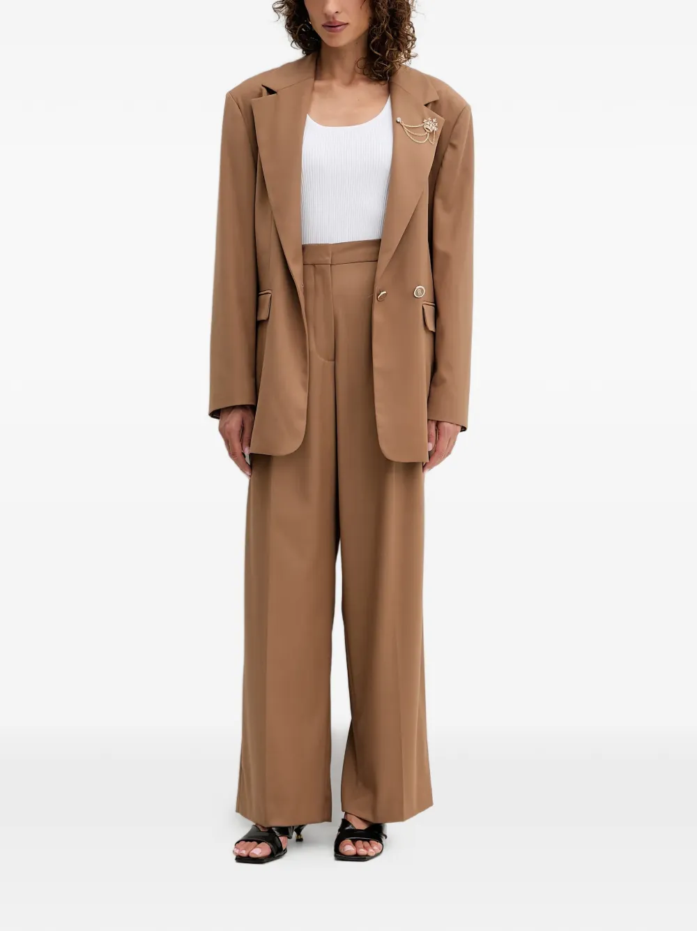  Fracomina Crown-embellished Long Blazer - Brown 