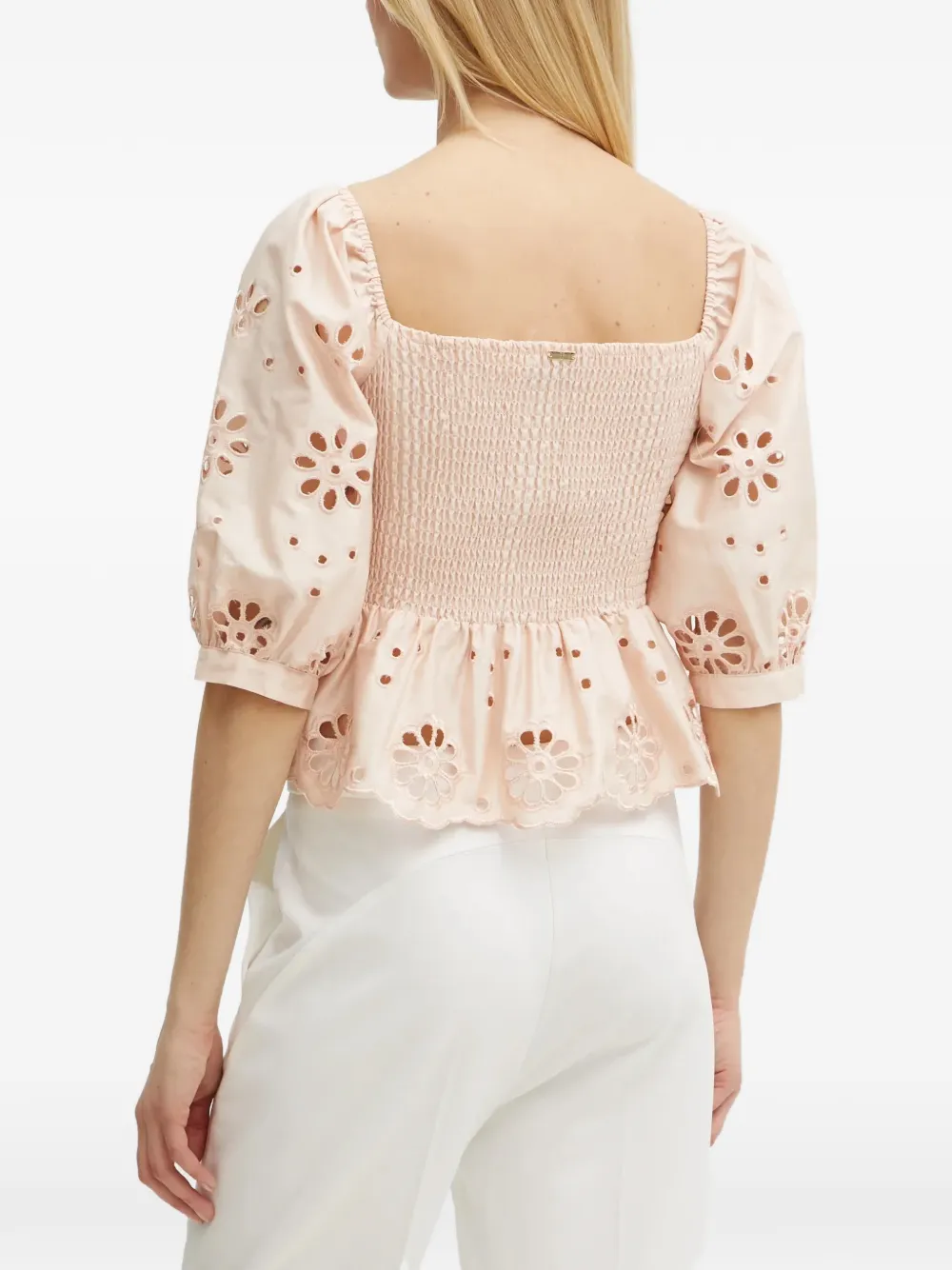 FRACOMINA floral-cut smocked blouse - Roze