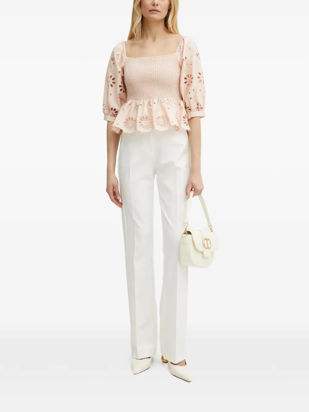  Fracomina Floral-cut Smocked Blouse - Pink 