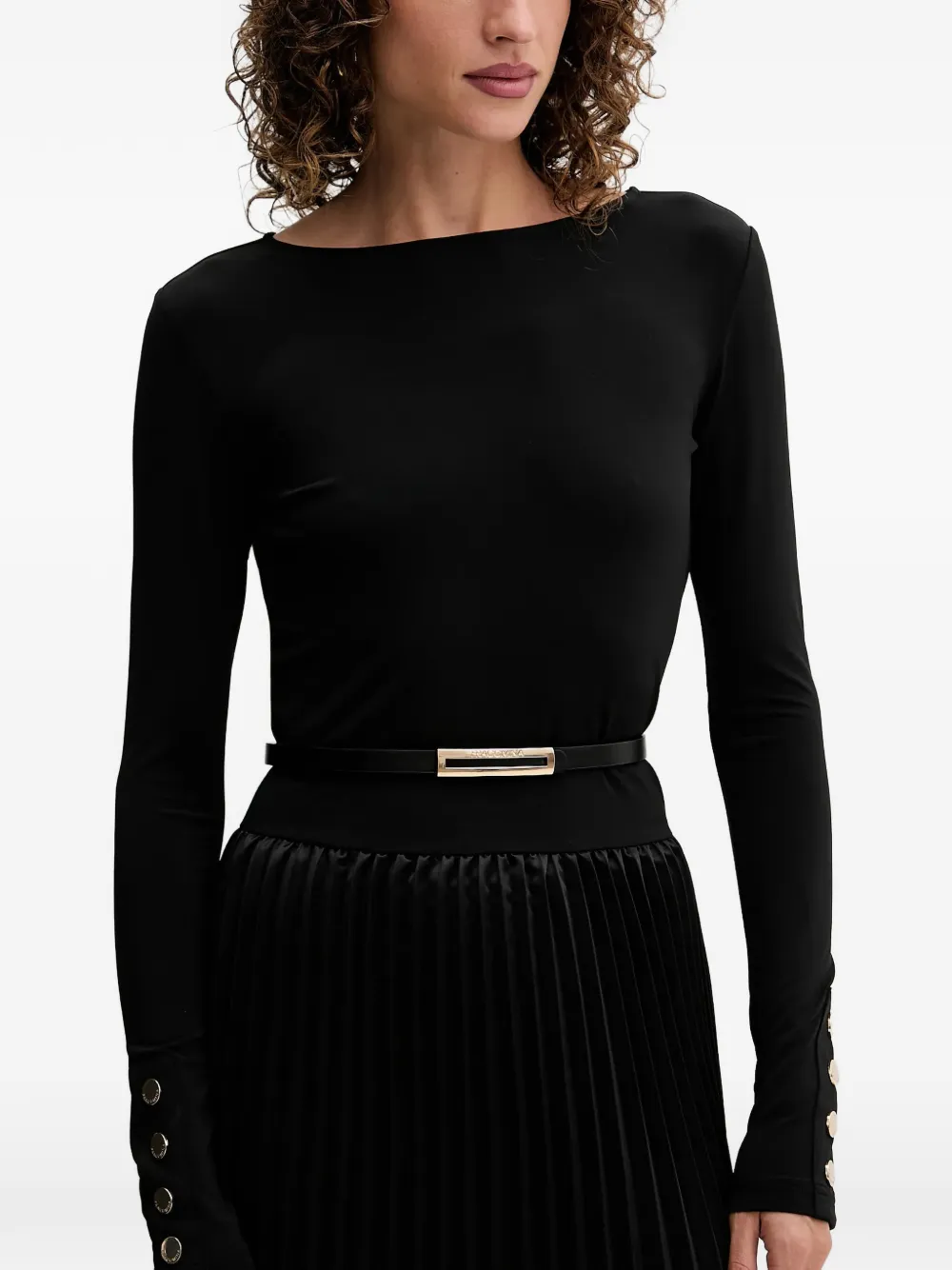 Long-Sleeve Pleated Midi Dress