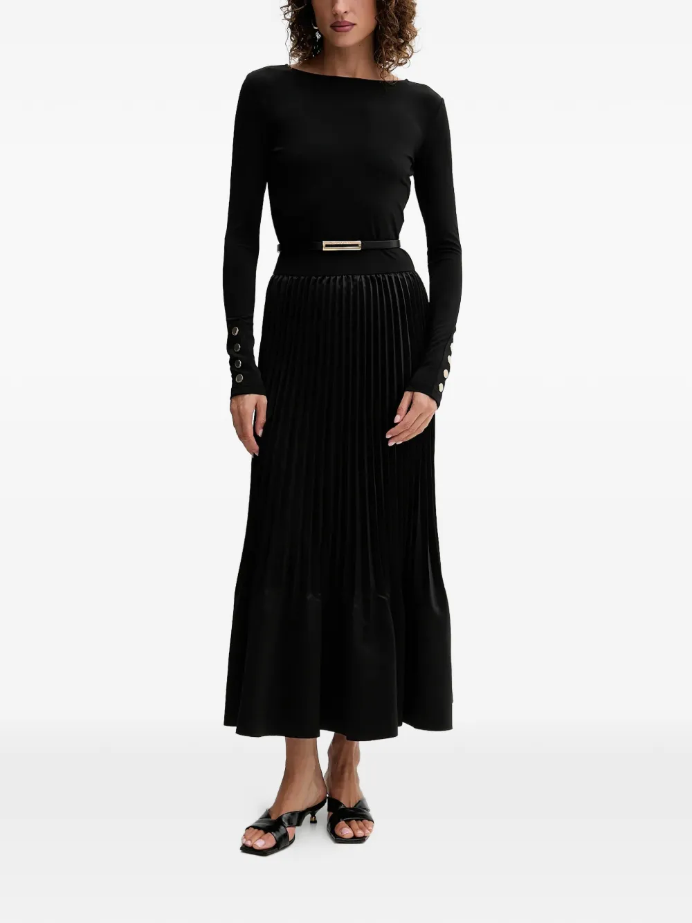 FRACOMINA long-sleeve pleated midi dress - Nero