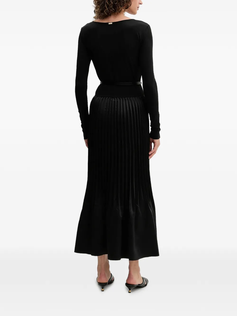 Long-Sleeve Pleated Midi Dress