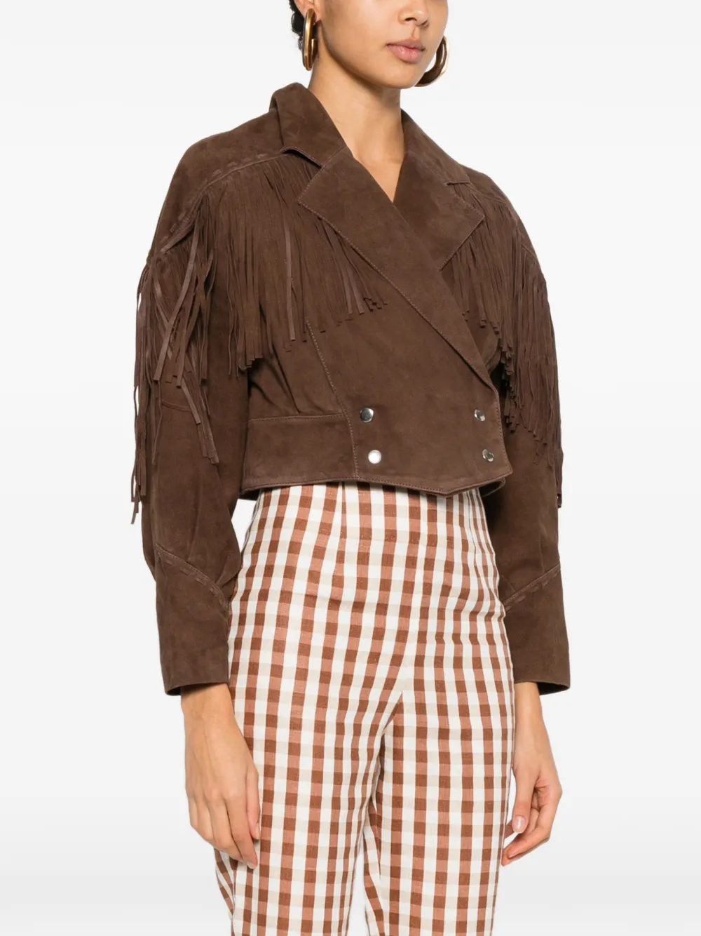 Rixo Fringe-detail Double-breasted Jacket - Brown 