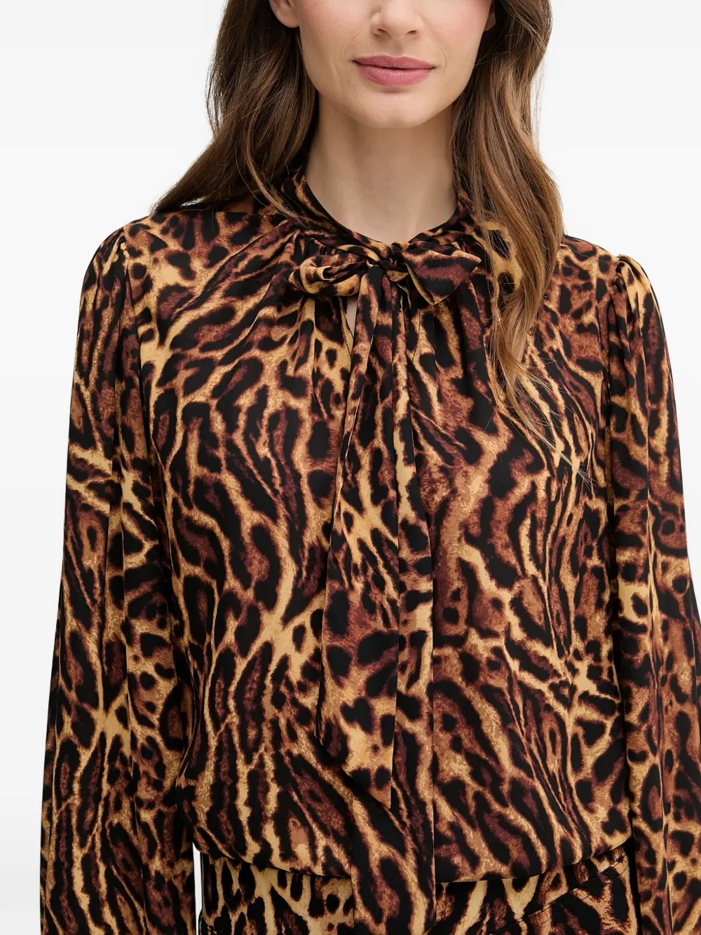 Joseph Ribkoff Top met dierenprint en strik Bruin