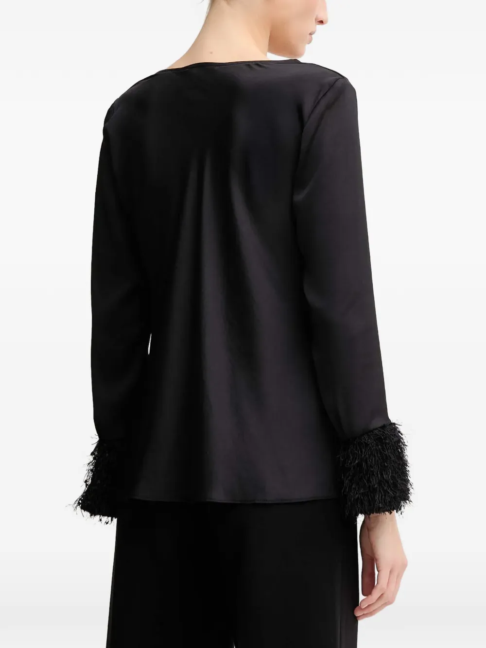  Joseph Ribkoff Cowl-neck Fringed-hem Blouse - Black 
