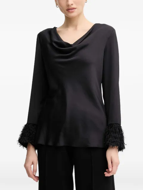 Joseph Ribkoff cowl-neck fringed-hem blouse
