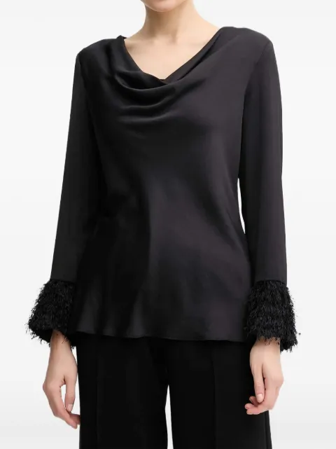 Joseph Ribkoff cowl-neck fringed-hem blouse