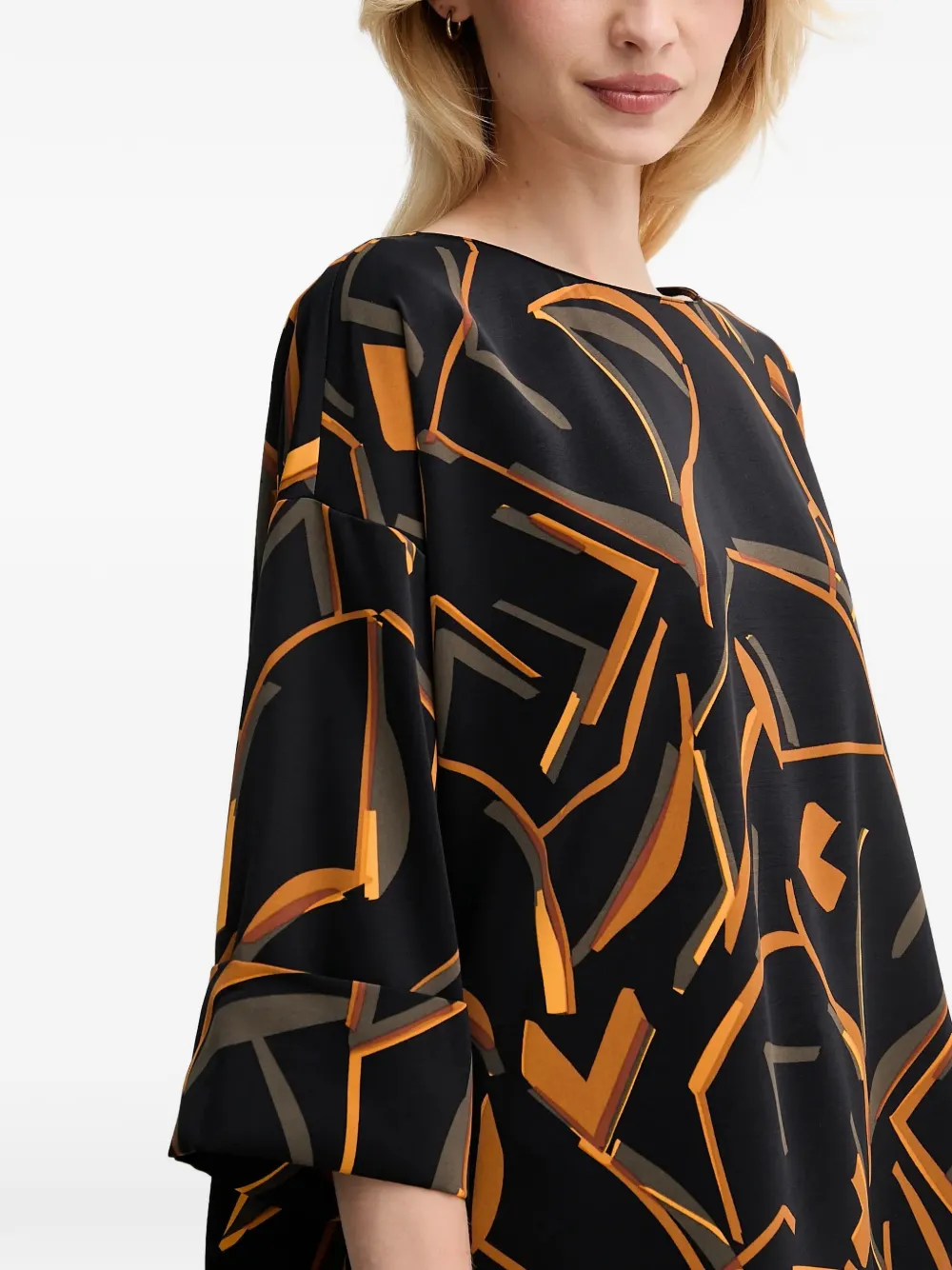 Joseph Ribkoff Blouse met geometrische print en flared mouwen Zwart