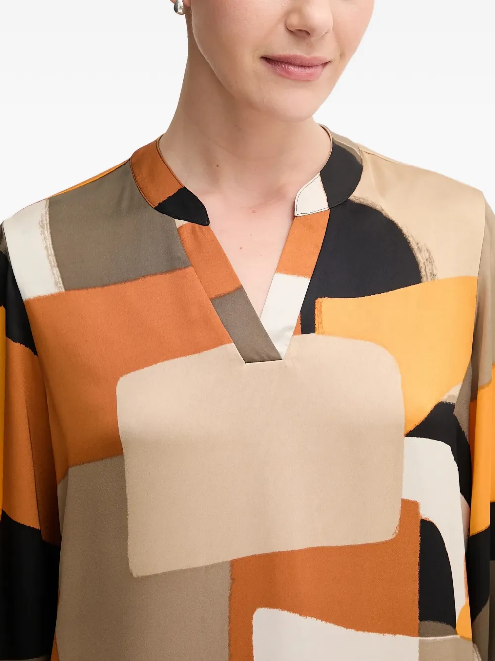 V-Neck Geometric-Pattern Midi Dress