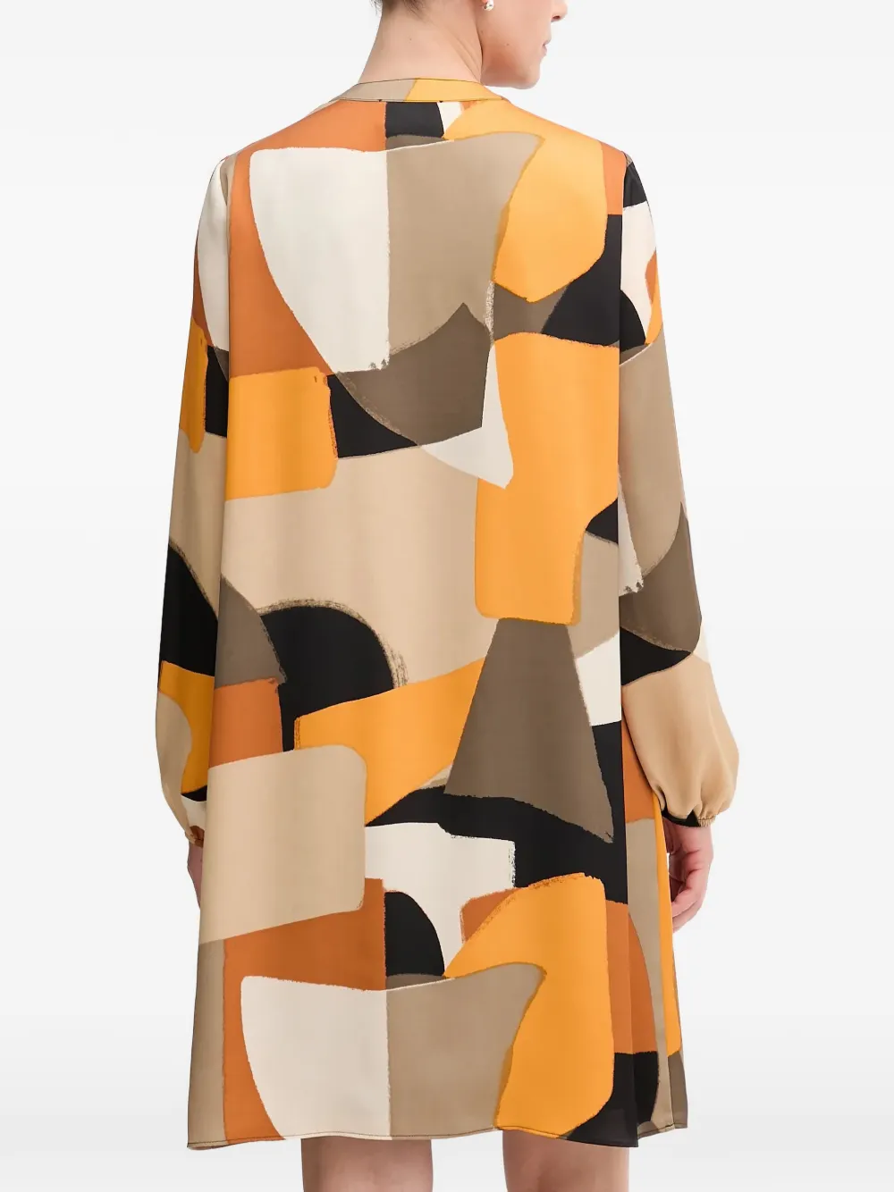 V-Neck Geometric-Pattern Midi Dress