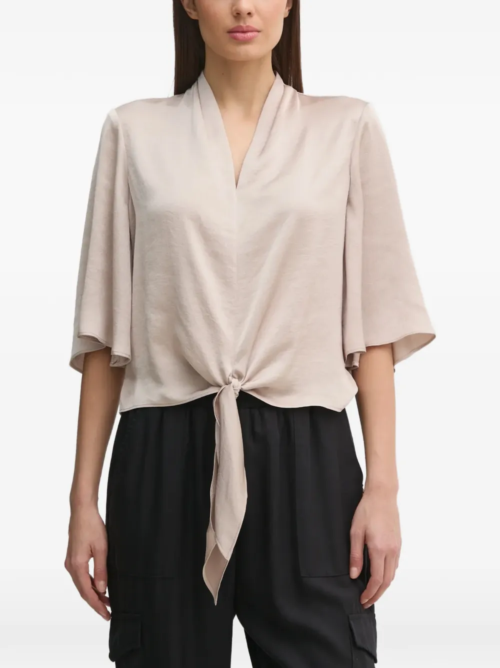 Joseph Ribkoff knot V-neck top | neutro | Image 1