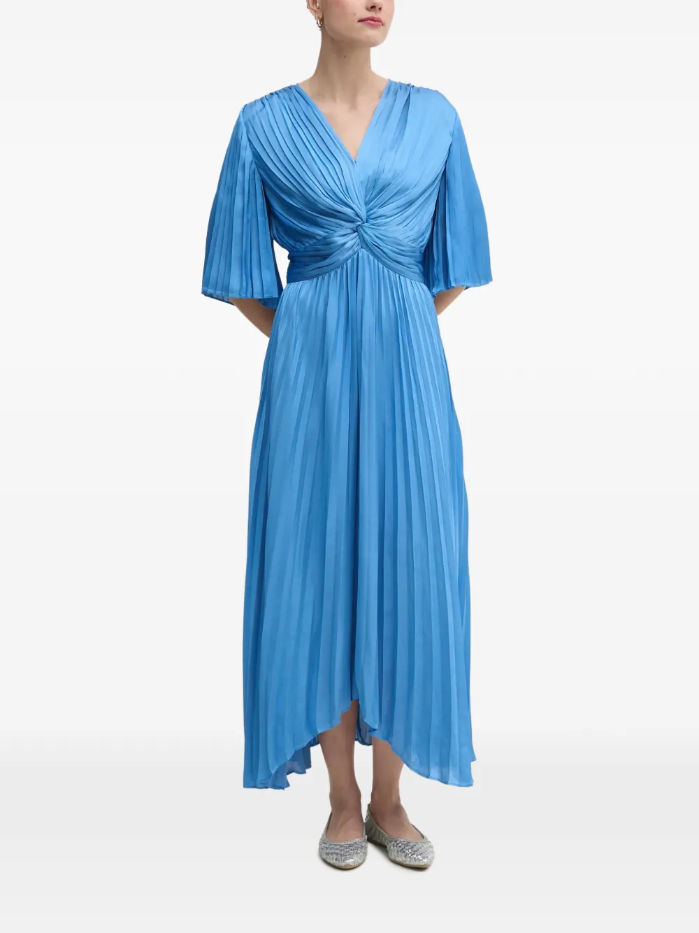 Joseph Ribkoff pleated V-neck midi dress - Blauw
