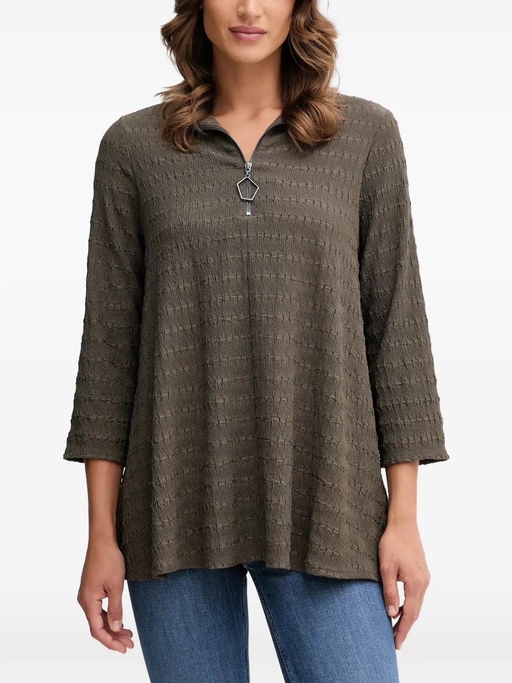Joseph Ribkoff zip textured top | Brown | Image 1