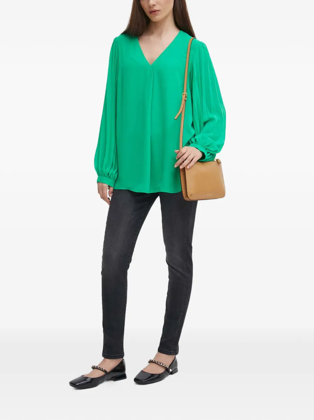 Joseph Ribkoff pleated V-neck blouse - Groen